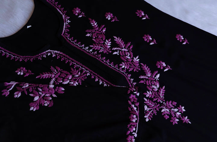 Eliza Black & Deep Purple Ombre Long Rayon Kurta