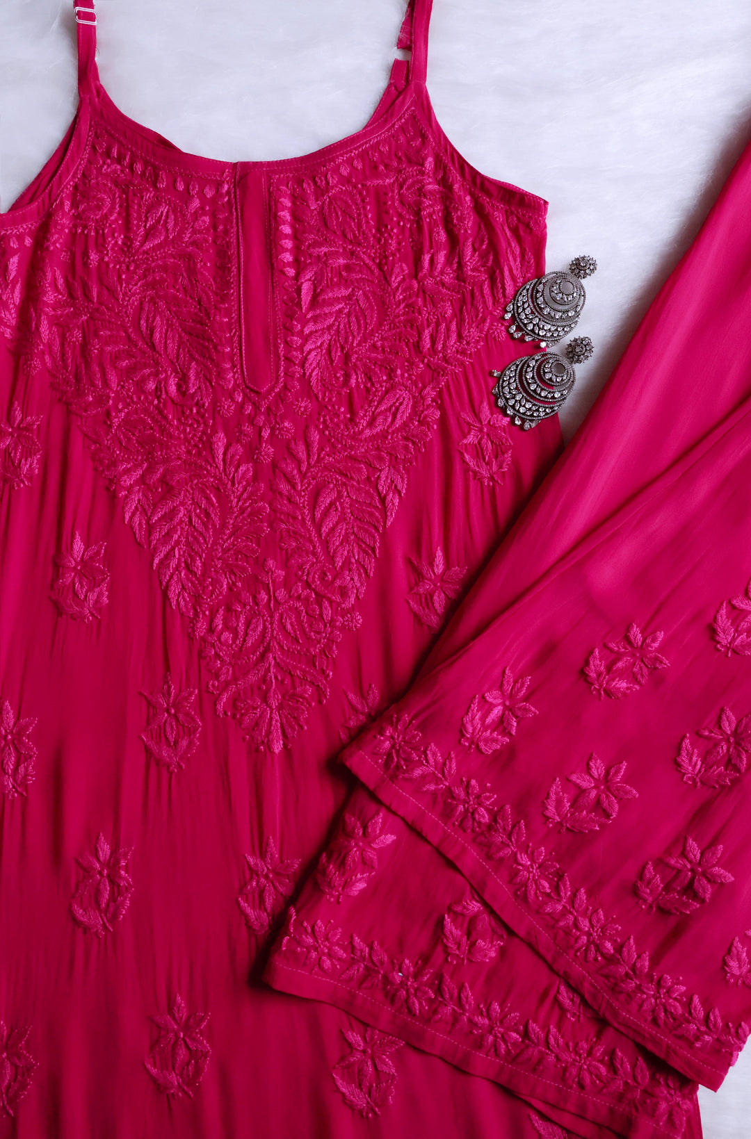 Zimra Deep Pink Viscose Sleeveless Set