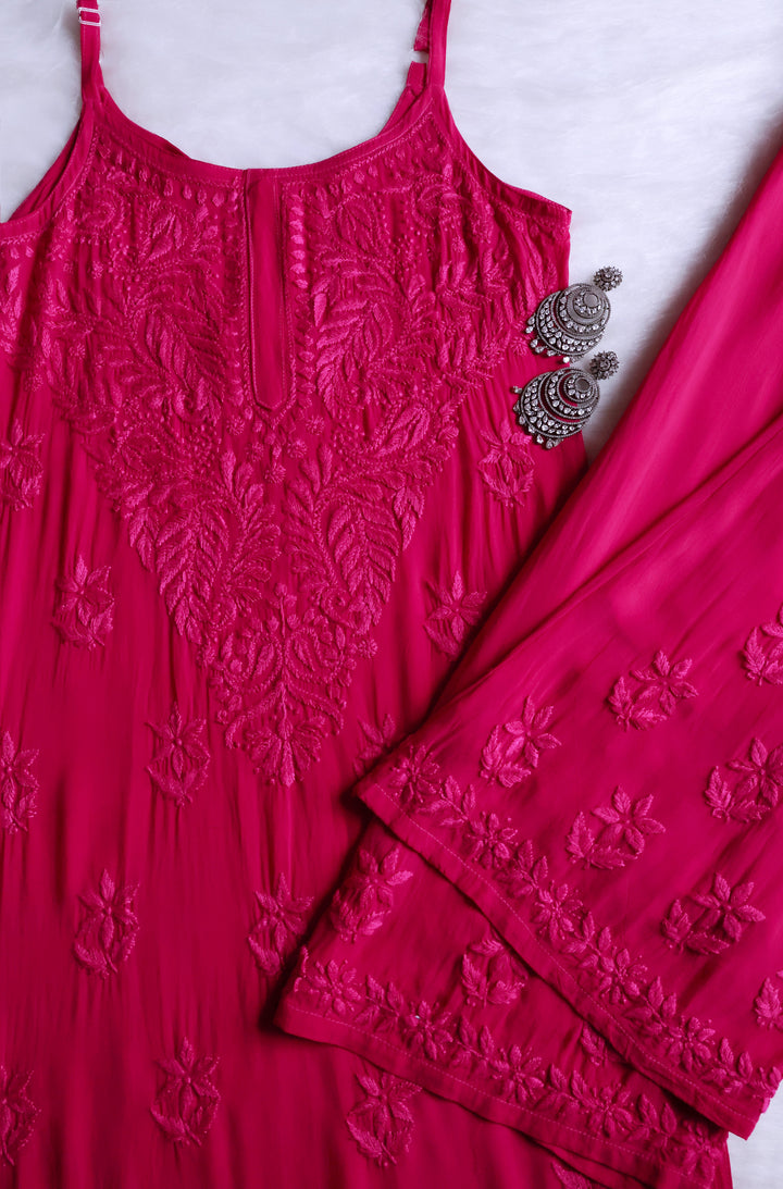 Zimra Deep Pink Viscose Sleeveless Set