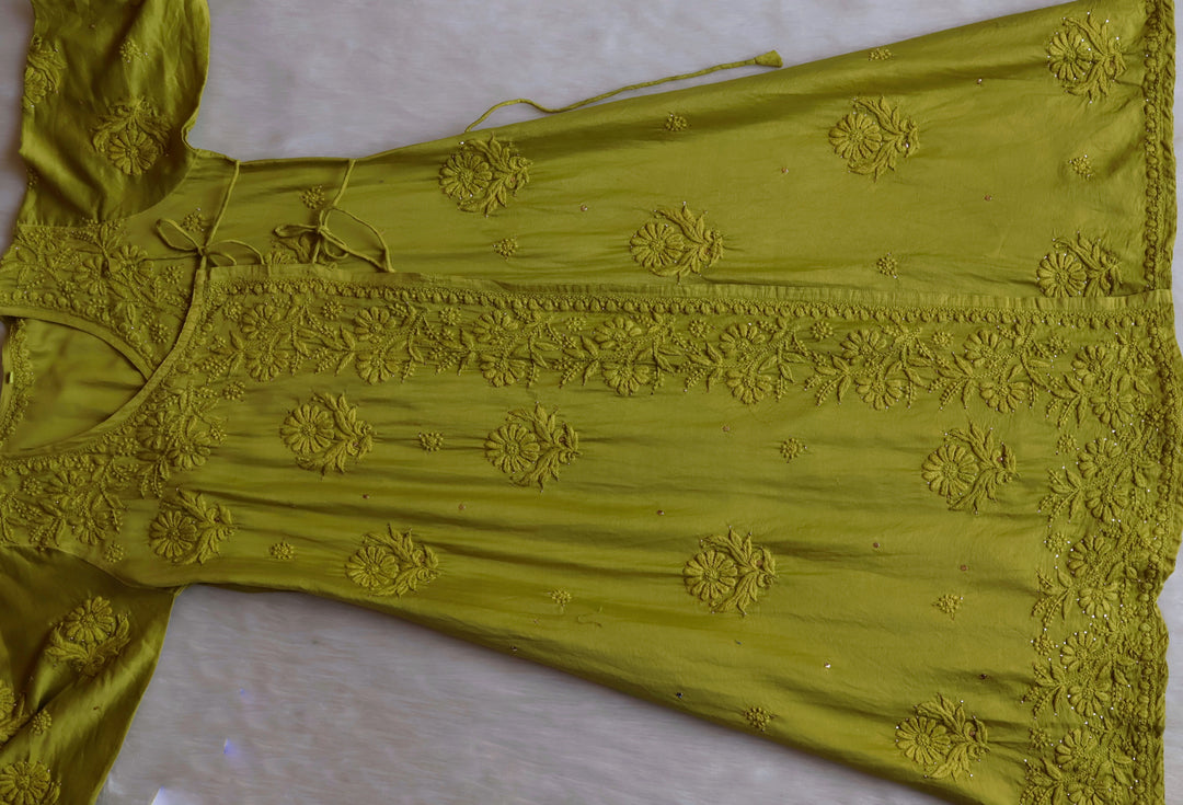 Noor Green Pure Chanderi Silk Angarakha
