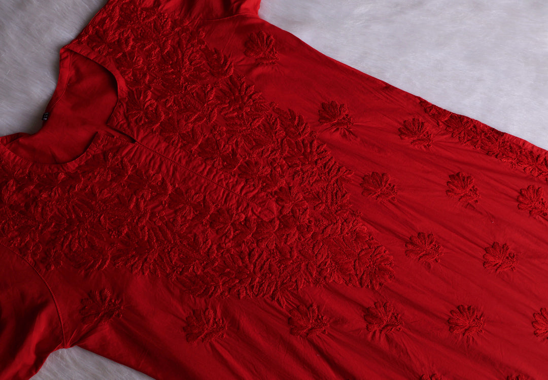 Anah Red Pure Cotton Kurta