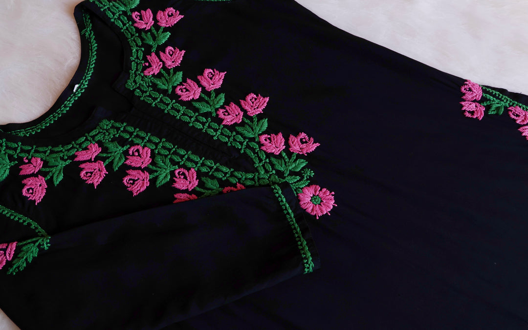 Gul-E-Jahaan Black & Baby Pink Rayon Kurta Set