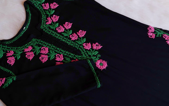 Gul-E-Jahaan Black & Baby Pink Rayon Kurta Set