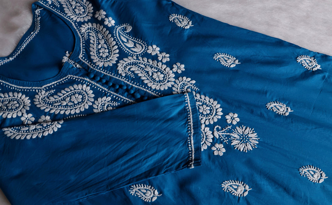 Royal Blue & White Cotton Kurta