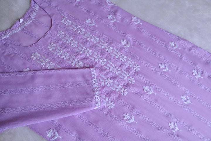 Maliha Lavender Cotton Schiffli long kurta