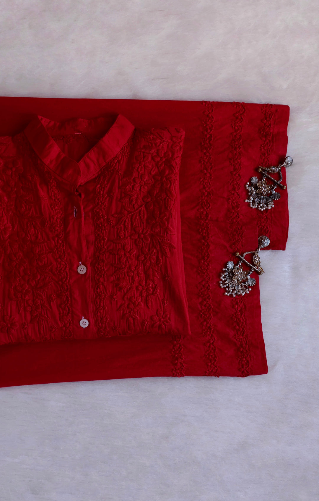 Nazakat Maroon Pure Cotton Kurta Set - Noor Chikankari