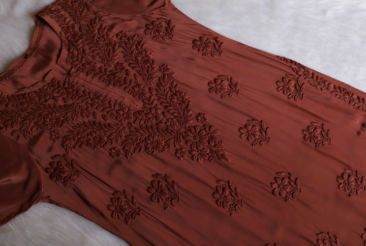 Mehr Caramel Brown Crepe Silk Kurta