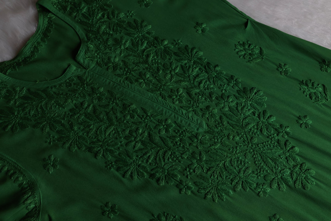Gul Deep Green Scalloped Long Rayon Kurta