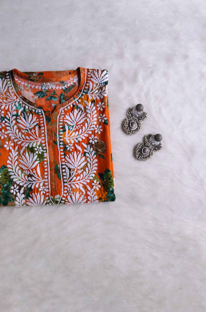 Tahira Orange Long Rayon kurta