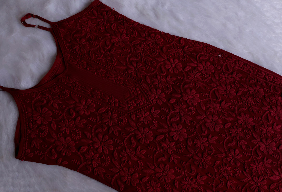 Mehr Maroon Long Viscose Strappy Kurta