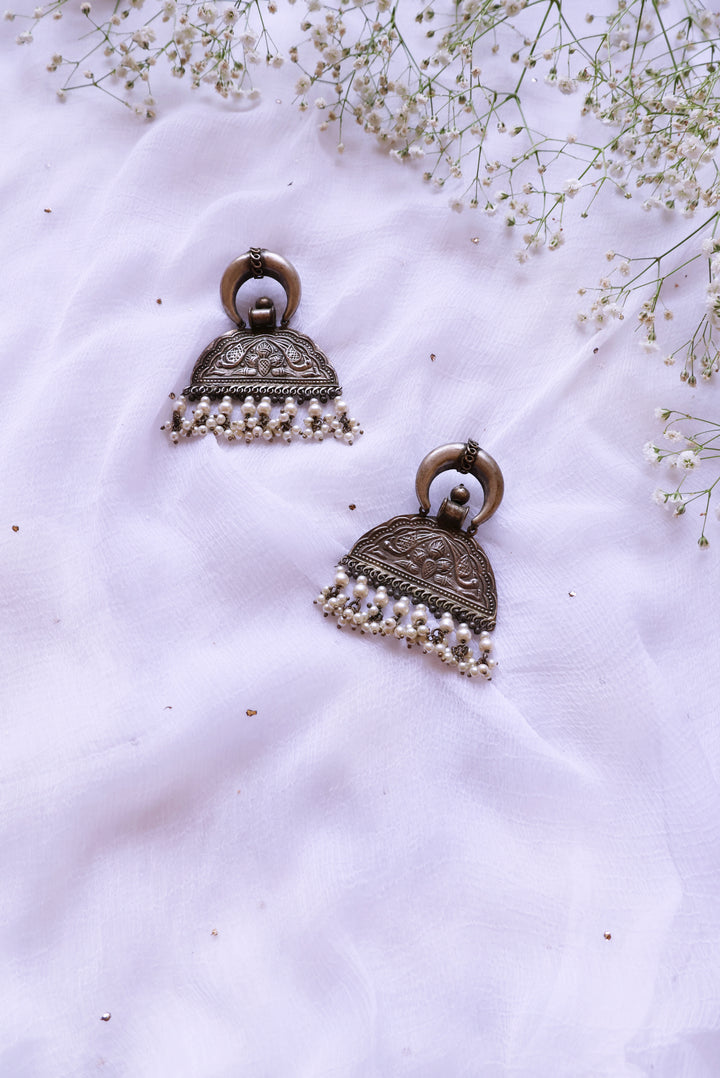 Chunky Oxidised Silver Floral earrings