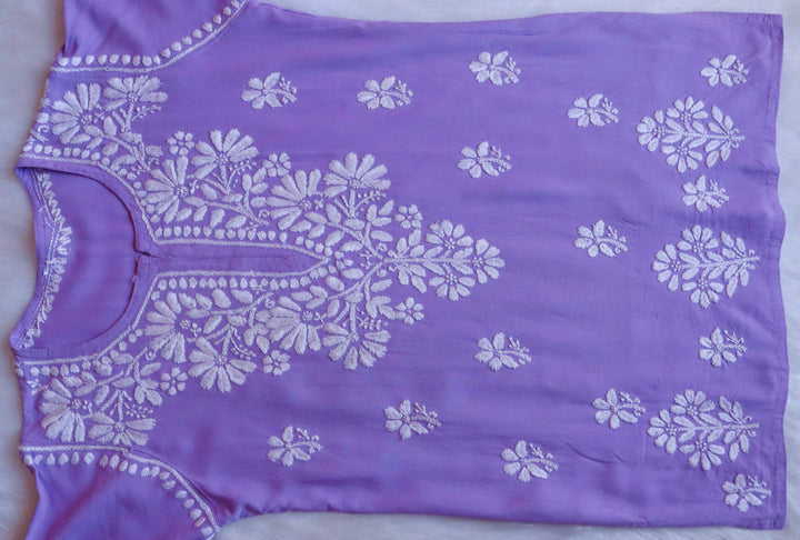 Aayat Lavender Short Rayon Kurta - Noor Chikankari