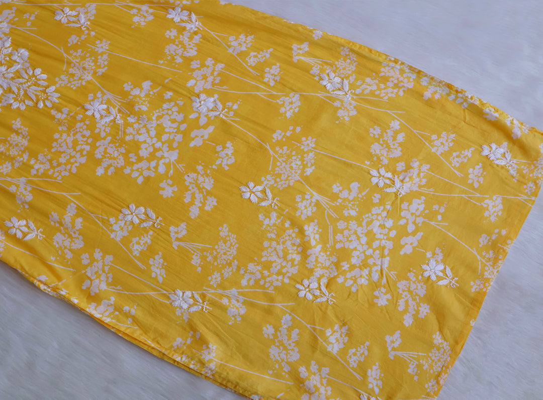 Farhaa Yellow Floral Long MulMul kurta