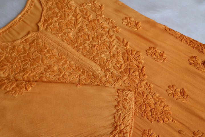 Sanam Mustard Ombre Long Rayon Kurta - Noor Chikankari