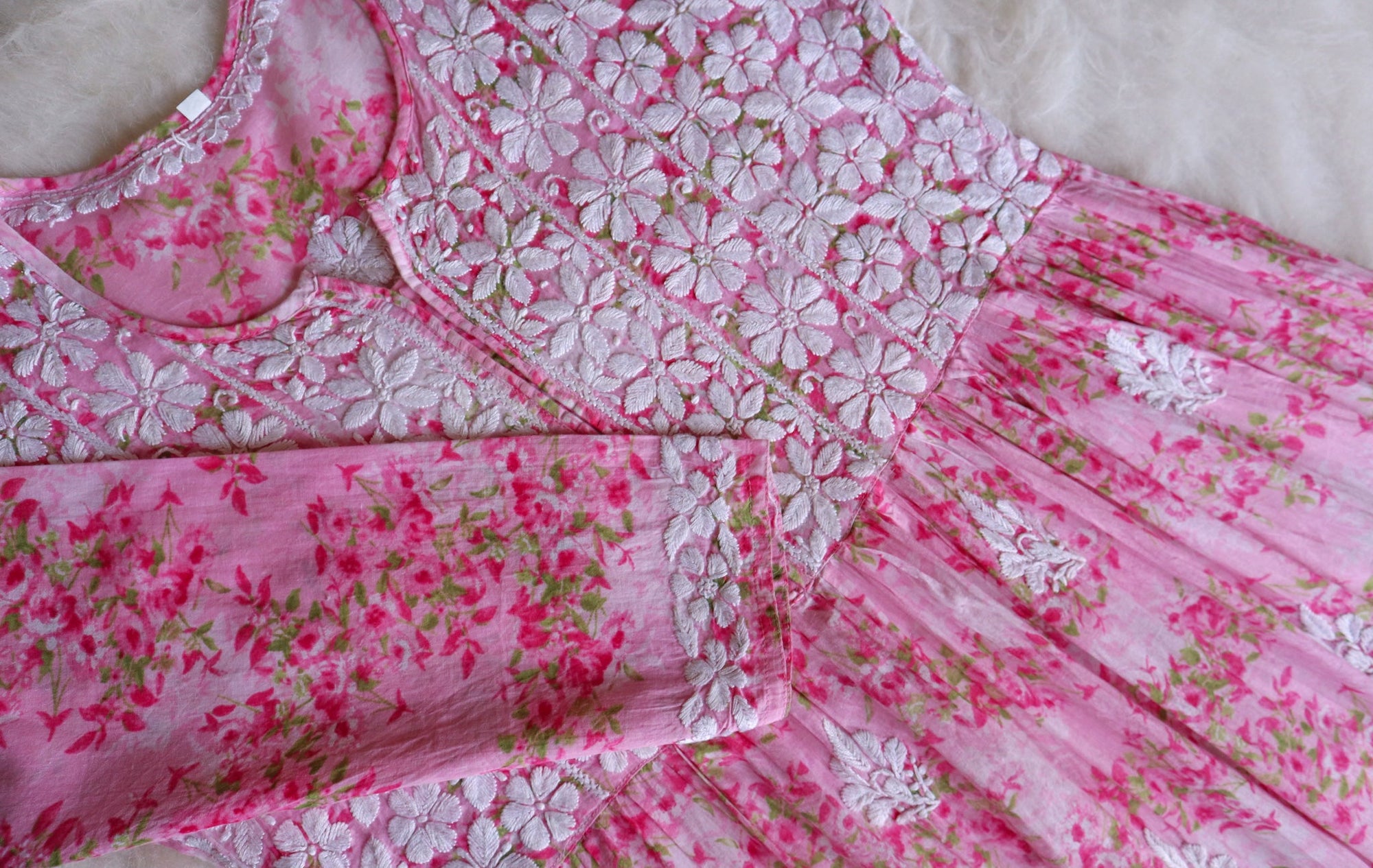 Meera Pink Floral Mulmul Fit & flare Dress