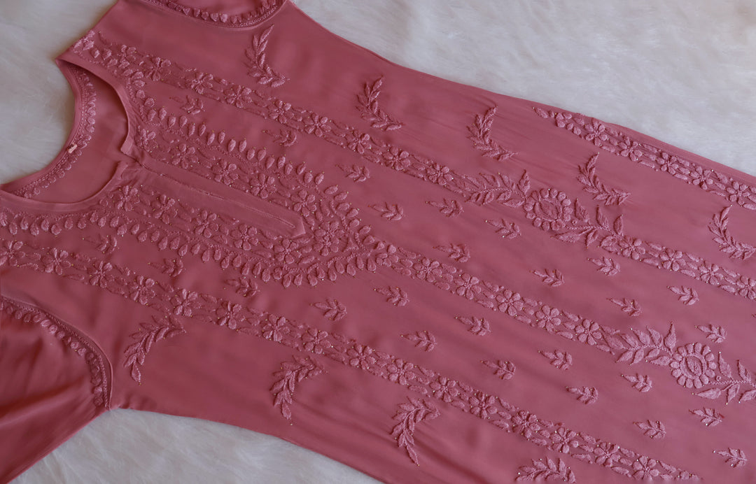 Zamda Rose Brown Viscose Georgette Kurta