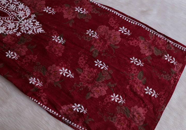 Dahlia Plum Floral Long MulMul kurta