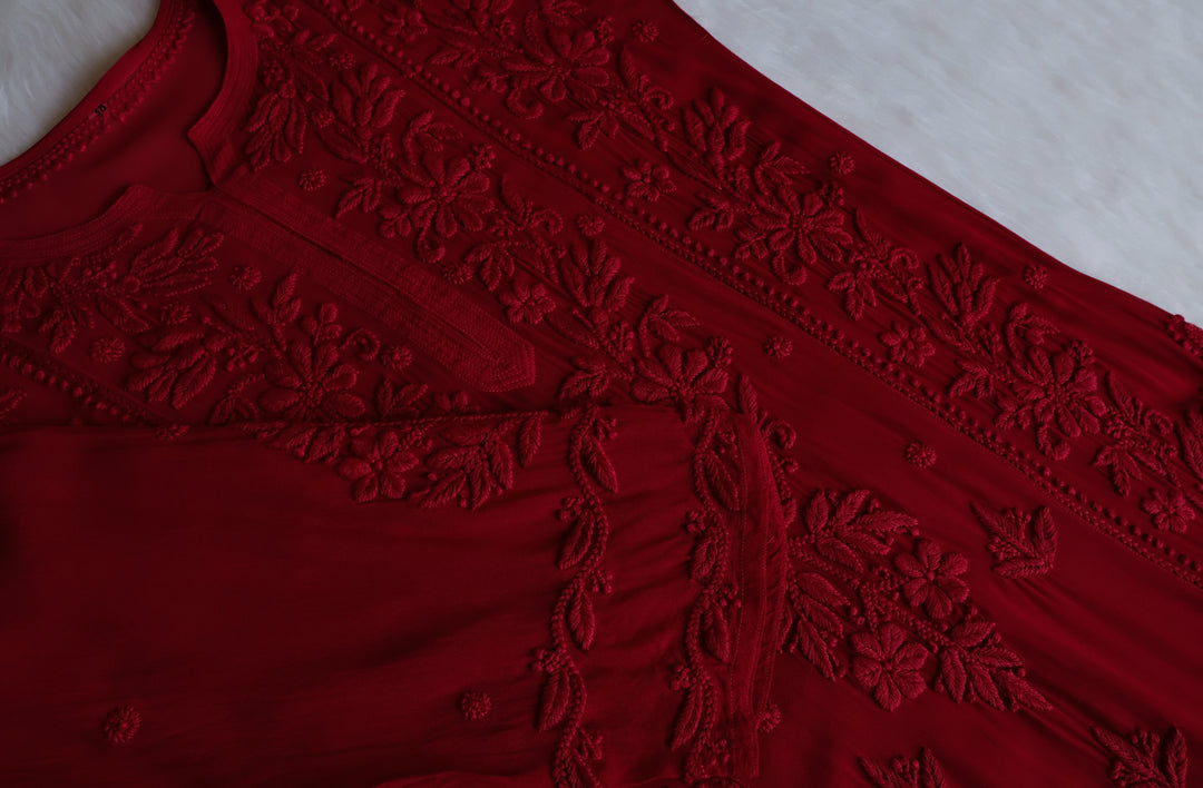 Mahnoor Maroon Viscose Georgette Kurta