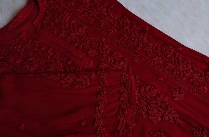 Mahnoor Maroon Viscose Georgette Kurta