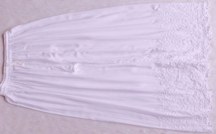 White Chikankari Cutwork Rayon Palazzo