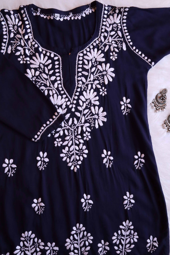 Aayat Navy Blue Short Rayon Kurta