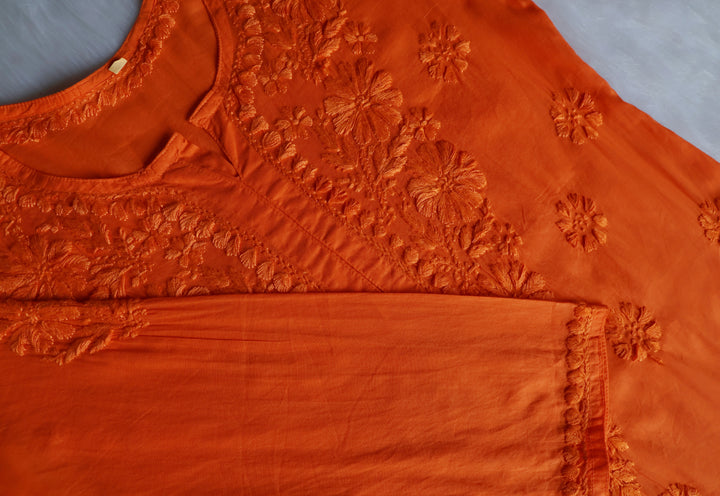 Nazakat Orange Cotton short kurta