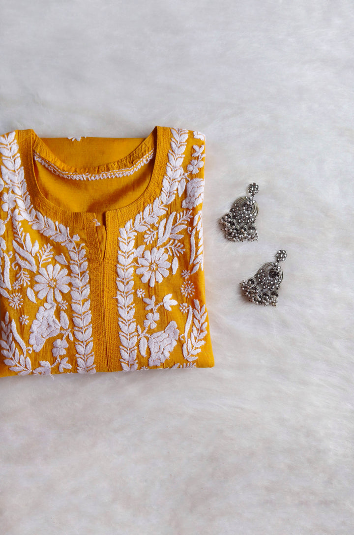 Elaya Mustard & White Chanderi Kurta