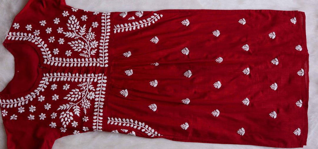 Safaa Maroon & White Linen Kurta