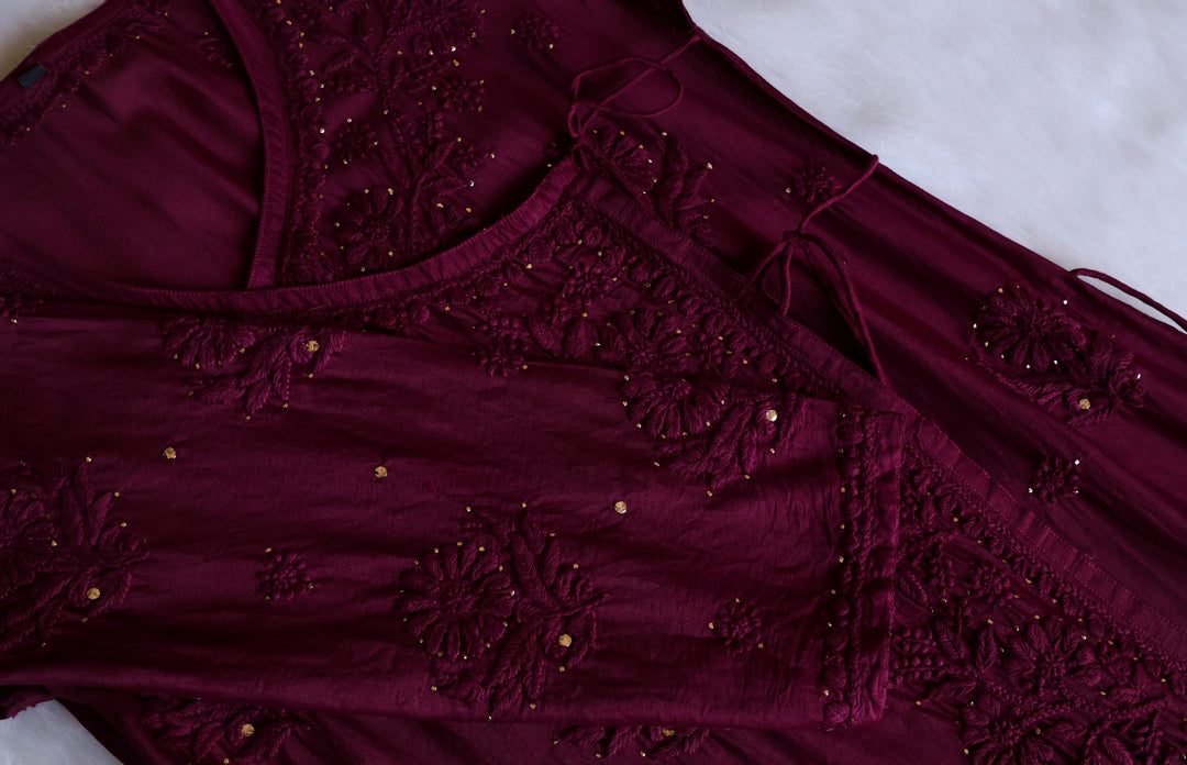Noor Deep Purple Pure Chanderi Silk Angarakha