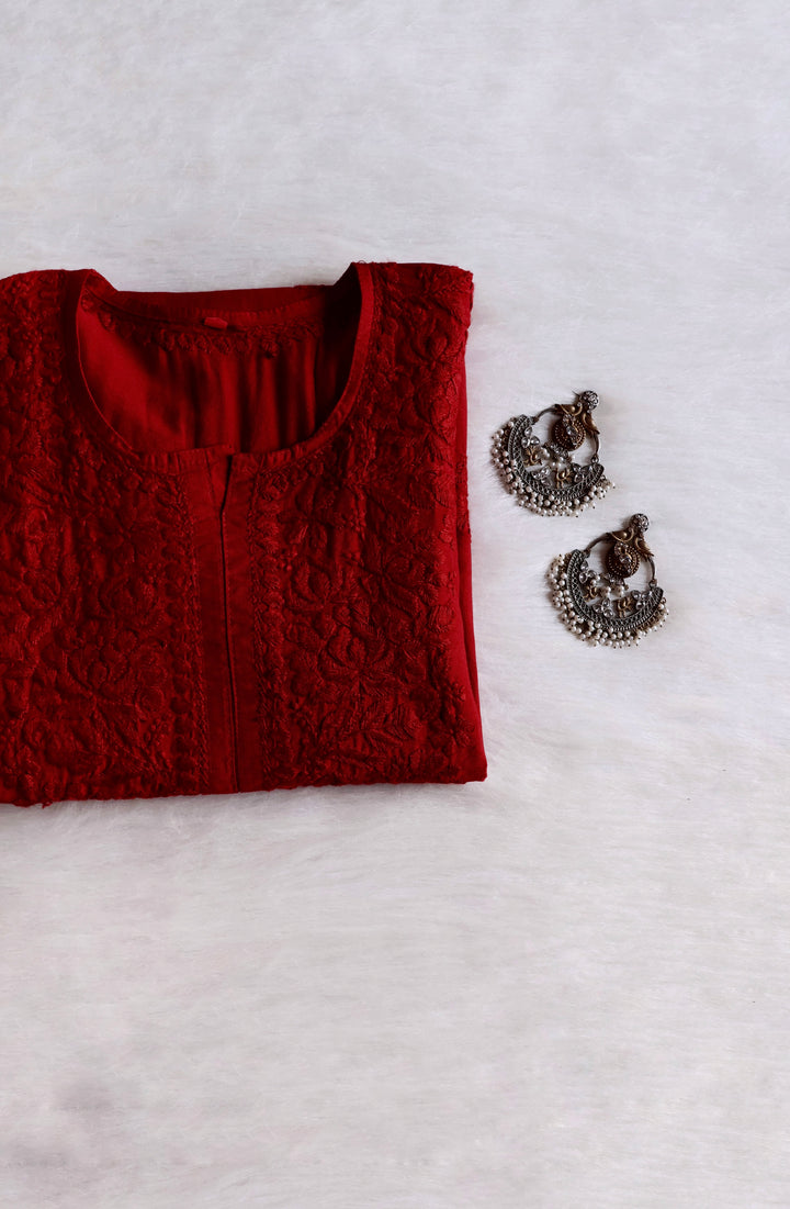 Jannat Maroon Chanderi Kurta