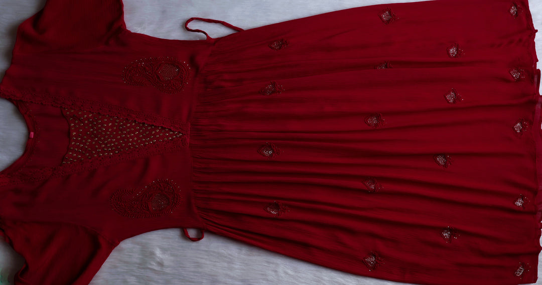 Anabiya Maroon Pure Chiffon Dress