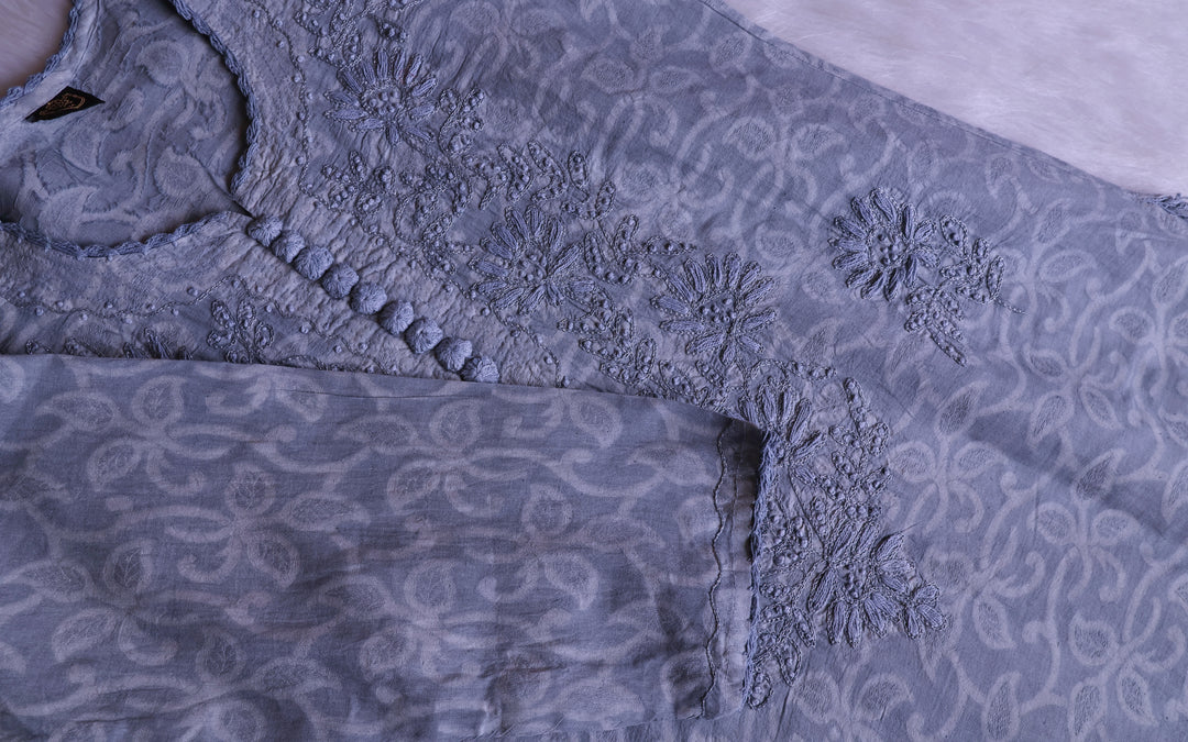 Grey Long Jacquard Cotton kurta