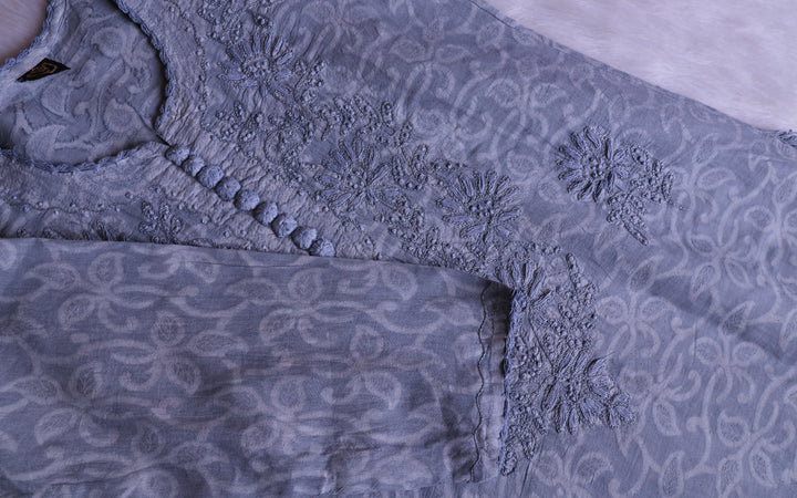 Grey Long Jacquard Cotton kurta