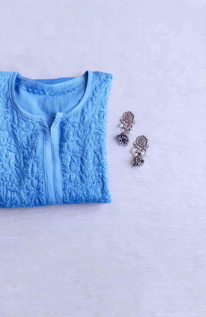 Nagma Ice Blue Long Ombre Rayon Kurta