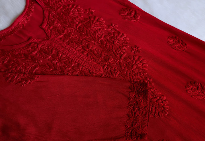 Nagma Red Long Ombre Rayon Kurta