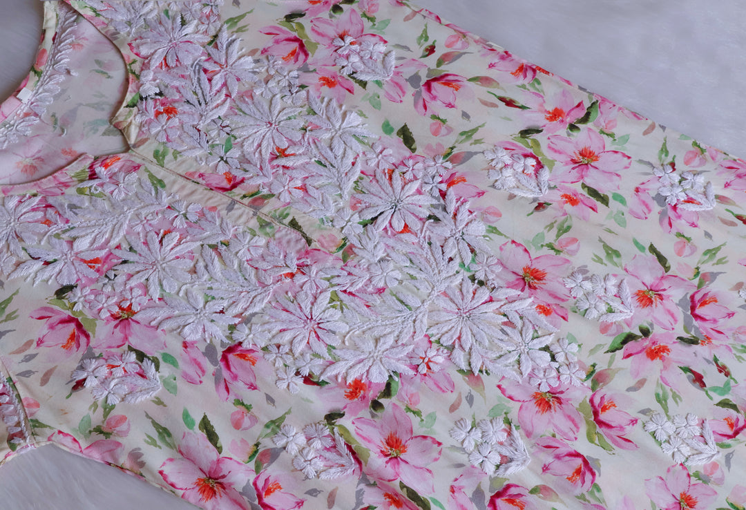 Sarah White & Pink Long Rayon kurta