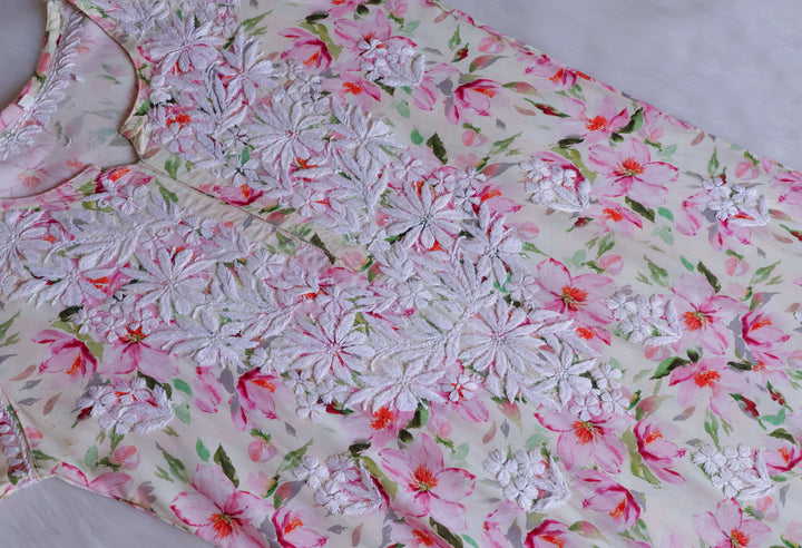 Sarah White & Pink Long Rayon kurta