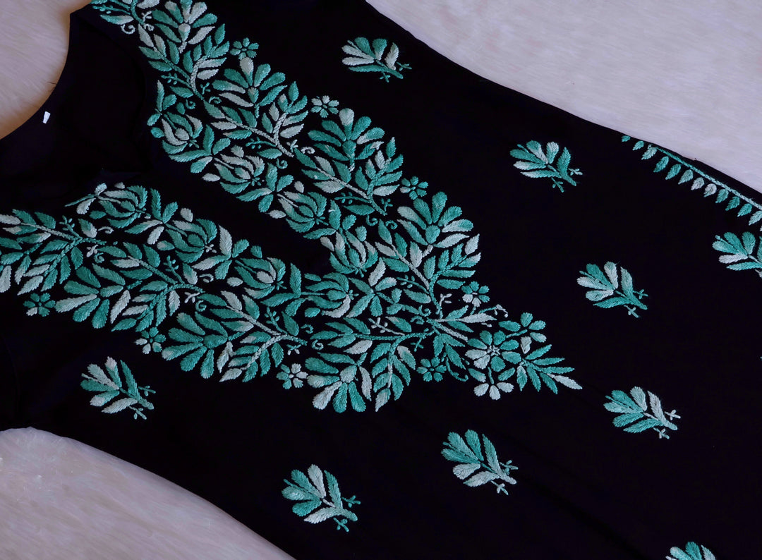 Sanam Black & Teal Ombre Long Rayon Kurta