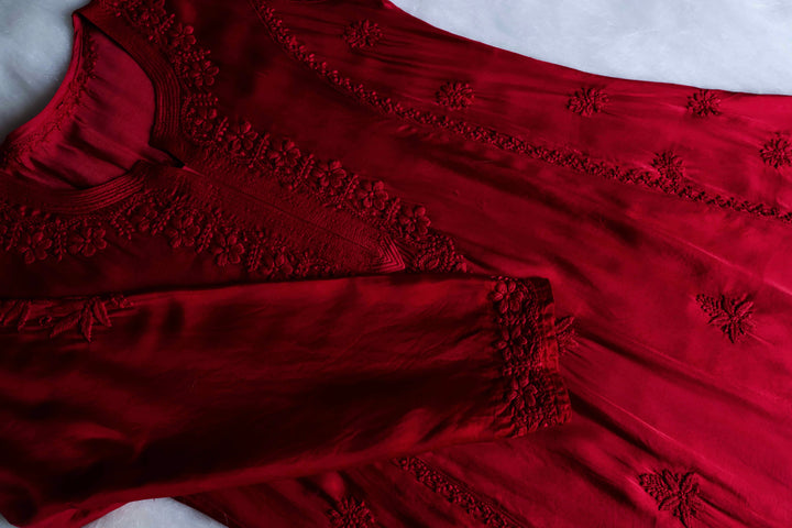 Mehr Maroon Modal Silk Dress
