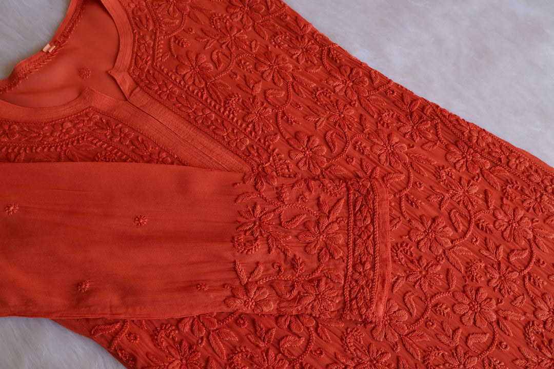 Alayna Rust Jaal Viscose Georgette Kurta