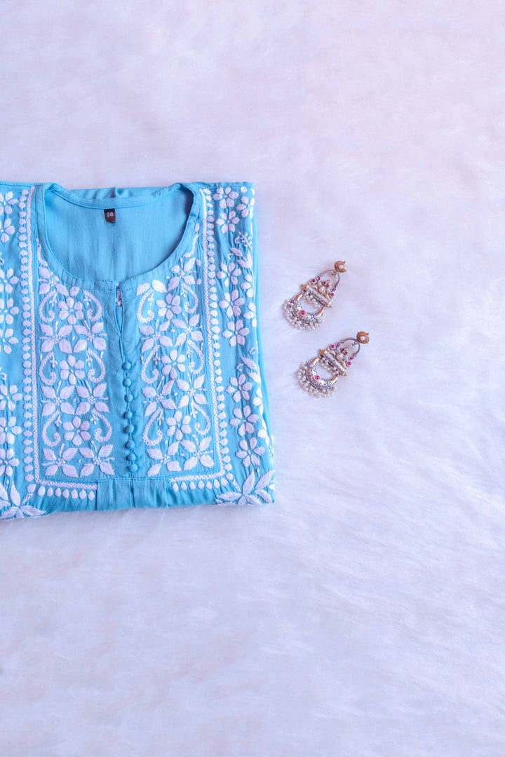 Maahi Sky Blue Long Rayon Kurta