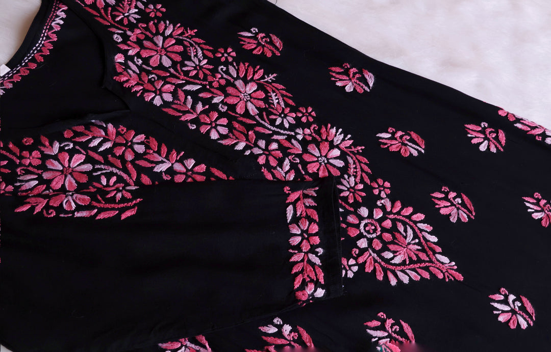 Noora Black & Pink Rayon Kurta Pant set