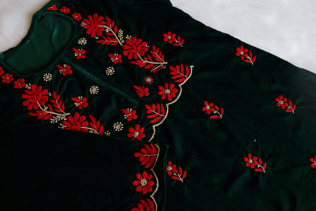 Makhmali Deep Green Pure Velvet set