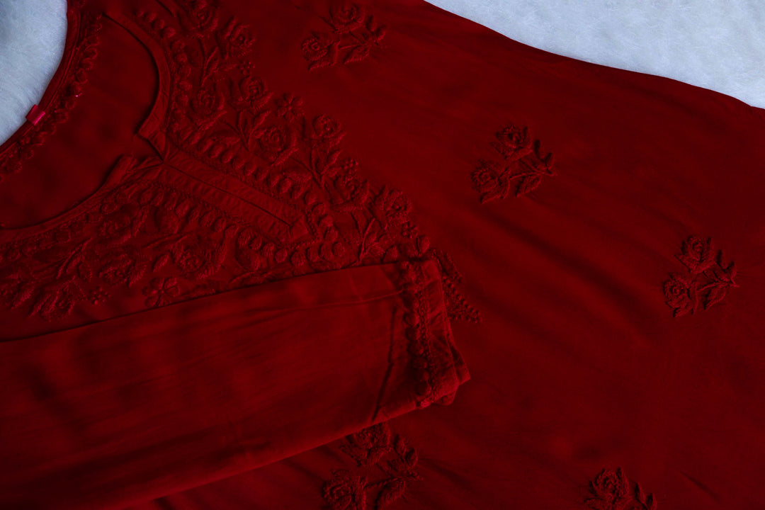 Gul Maroon Short Rayon Kurta