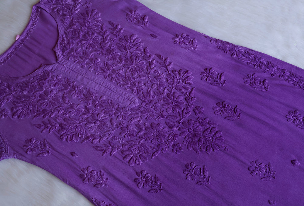 Sanam Purple Ombre Long Rayon Kurta - Noor Chikankari