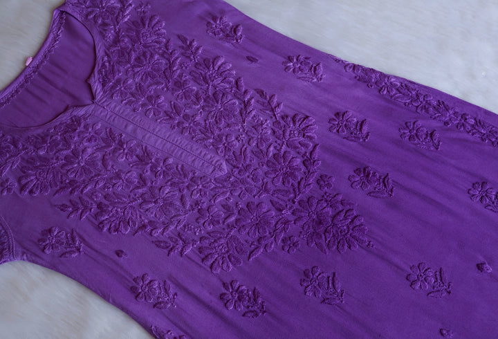 Sanam Purple Ombre Long Rayon Kurta - Noor Chikankari