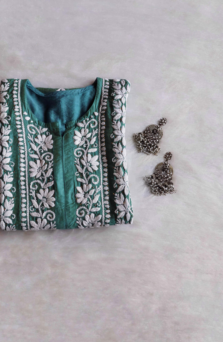 Alizah Sage Green Linen Chanderi Mukaish Kurta