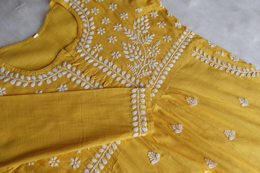 Safaa Lime Yellow & White Linen Kurta