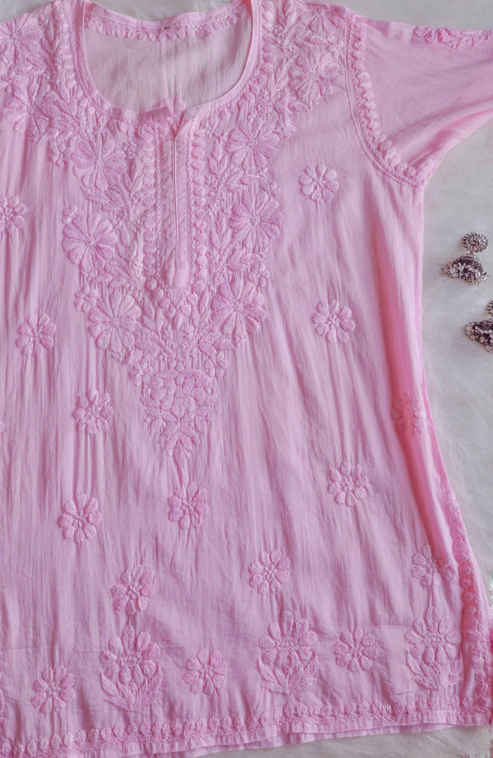 Nazakat Baby Pink Cotton short kurta