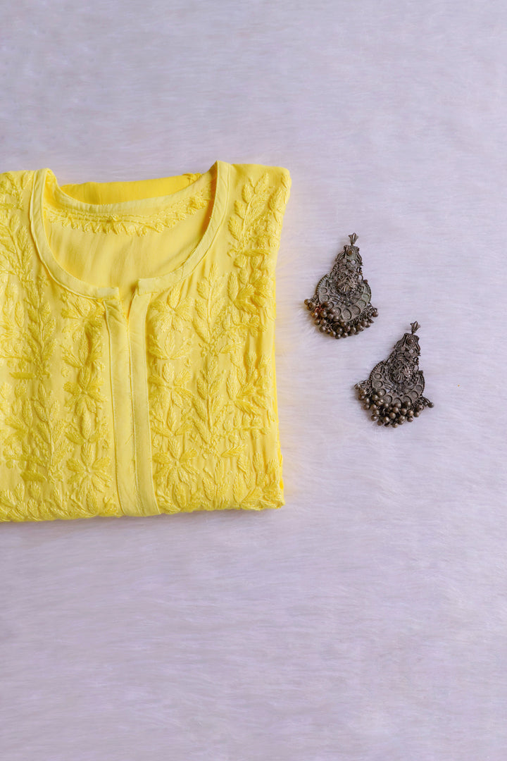 Alvira Lemon Yellow Long Ombre Rayon Kurta